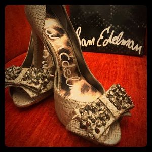 Sam Edelman Lorna Studded Bow Pewter Metall *NIB*